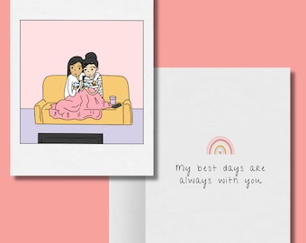 My Best Days Are Always With You, Romantic Lesbian Anniversary Greeting Card, LGBTQ Valentine's Holiday Gift, Sapphic WLW Love Greeting Card