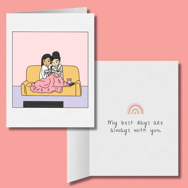 My Best Days Are Always With You, Romantic Lesbian Anniversary Greeting Card, LGBTQ Valentine's Holiday Gift, Sapphic WLW Love Greeting Card