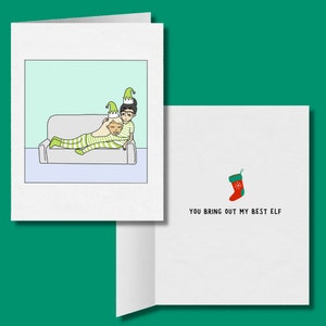 Vous faites ressortir mon meilleur elfe, Noël lesbien romantique, joli cadeau de vacances LGBTQ, carte de voeux de Noël saphique câlins WLW, carte lesbienne Punny