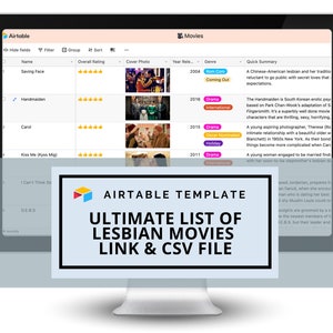 Lista definitiva de películas de lesbianas para ver / Base de datos Airtable descargable / Archivo CSV digital