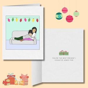Tu es le plus beau cadeau que j’aurais pu demander | Noël lesbien romantique | Mignon cadeau de vacances LGBT | Carte de vœux de Noël WLW Câlin Sapphique