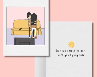 Life is So Much Better With You By My Side, Romantic Lesbian Card, LGBT Gift, WLW Xmas Anniversary Birthday Card, Gay Lesbian Couple Hugging