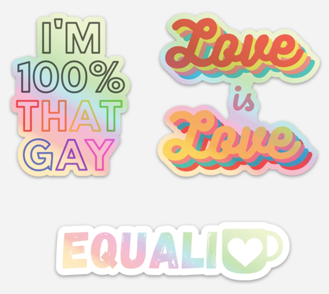 LGBTQ Pride Holographic Stickers Rainbow Vinyl Sticker Pack of 3 Gay ...