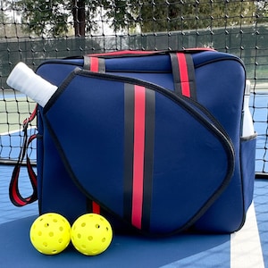 Pickleball bag, fence hook, pickleball bag for women, navy pickleball bag, pickleball gift, paddle bag