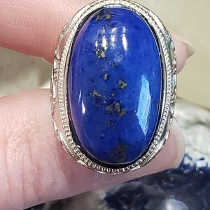 Mens Adjustable Silver Lapis Lazuli with Pyrite Inclusions Ring
