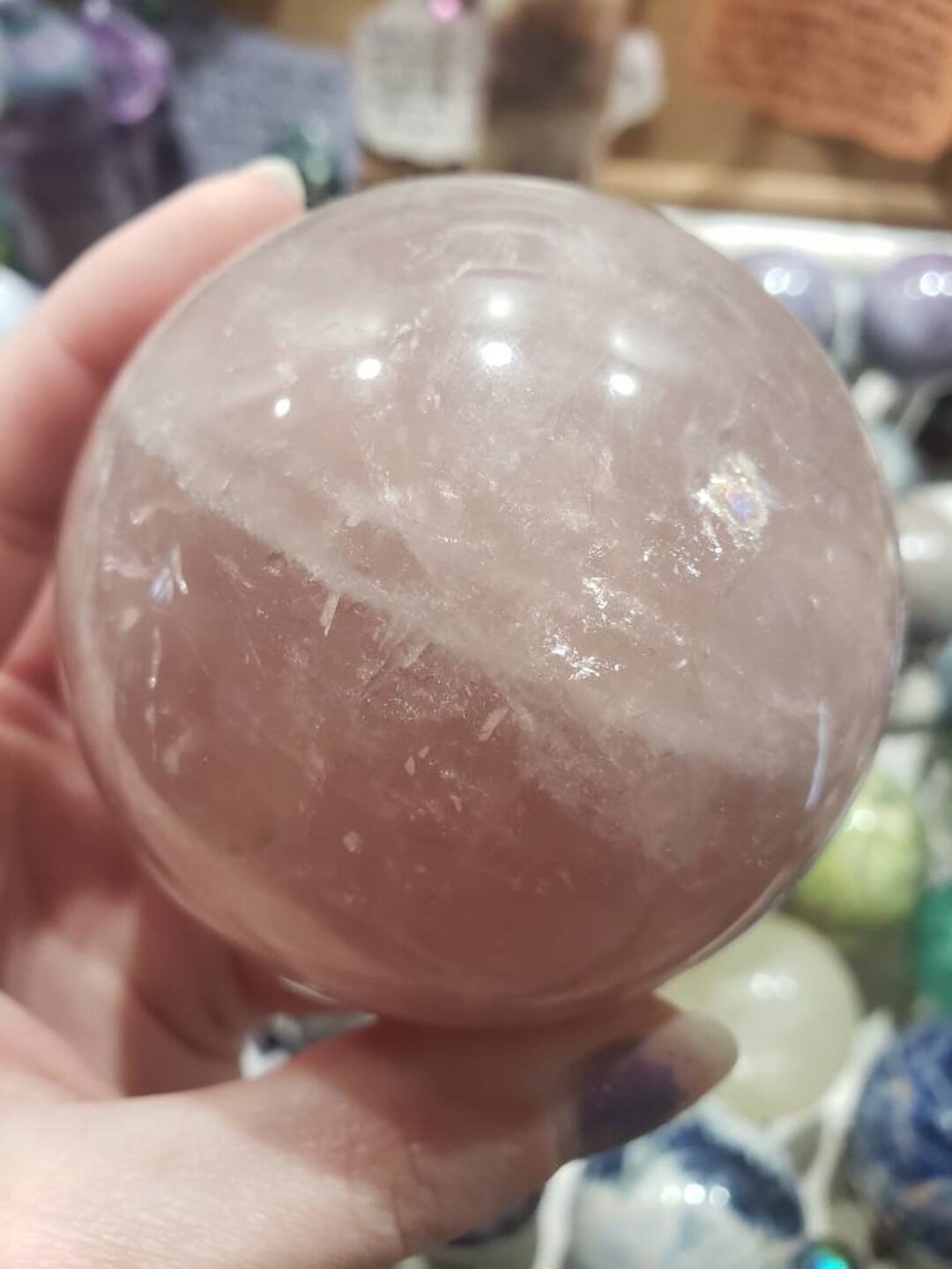 Large High Quality Dark Pink Rose Quartz Sphere w/ Star Reflection and