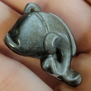 Silver Sheen Obsidian Whale Pendant