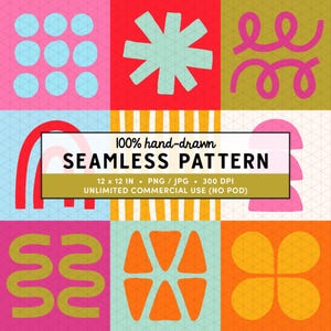 Mid-Century Modern Seamless Pattern, Retro Geometric Pattern, Abstract Colorful Seamless Pattern, MCM Fun Shapes, Abstract Geometric Repeat