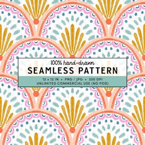 Art Deco Seamless Pattern, Vintage 1920 Seamless Pattern, Scalloped Digital Paper, Floral Repeat Pattern, Geometric Wallpaper, Cute Vintage