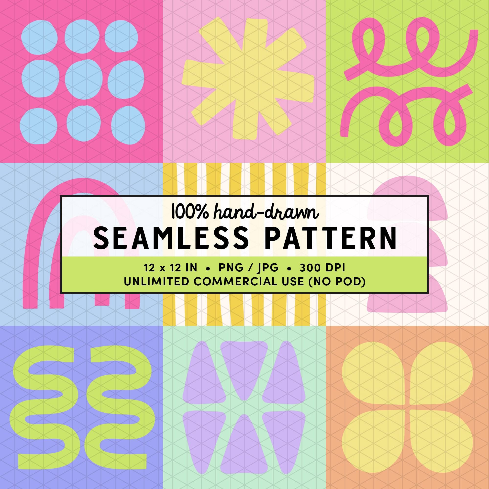70s Retro Seamless Pattern, Hand-drawn Geometric Shape Tiles, Hot Pink ...
