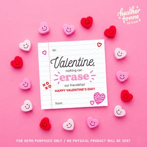 Eraser Valentines Day Gift Tag, Non Candy Printable Valentine Gift, Eraser School Valentine, Gift for Child Classroom, Preschool Valentine