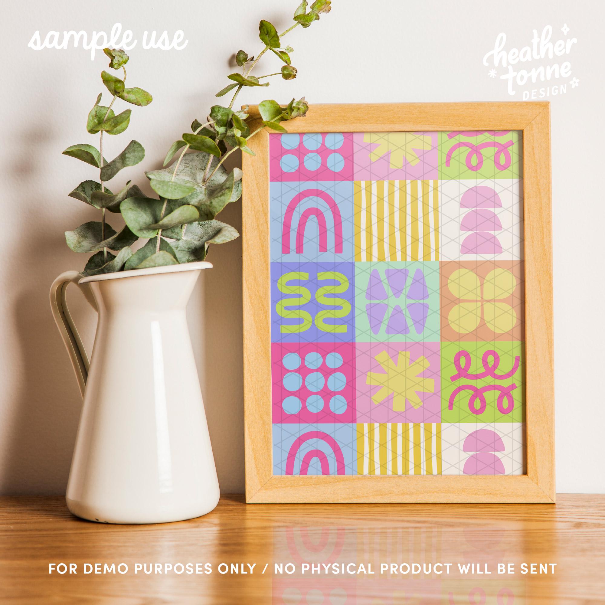 70s Retro Seamless Pattern, Hand-drawn Geometric Shape Tiles, Hot Pink ...