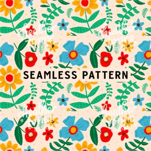 Floral Seamless Pattern: Colorful Flowers Digital Paper (JPG)