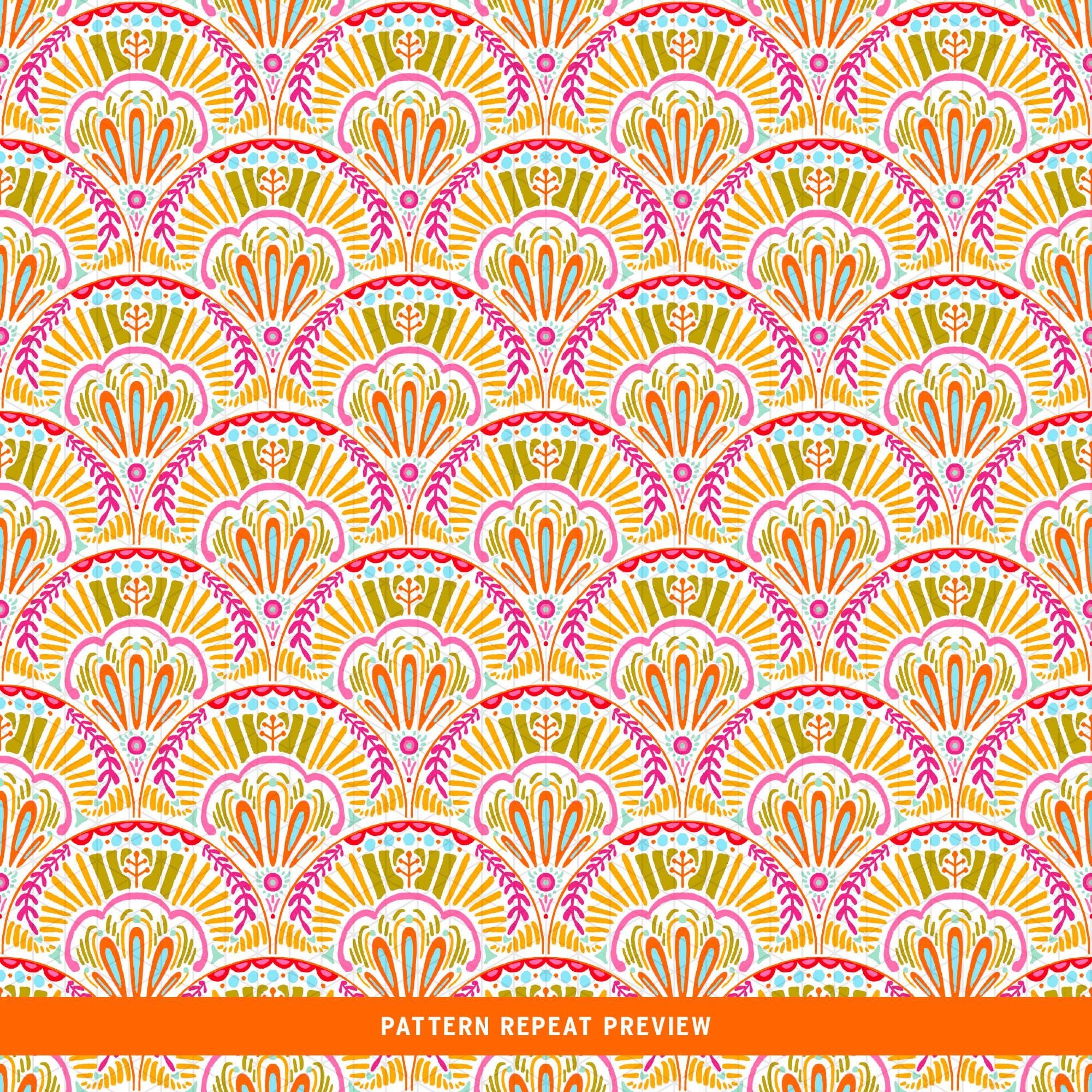 Scalop Pattern Block Print Scallop Pattern, Hand Drawn Seamless Pattern, Art Deco ...