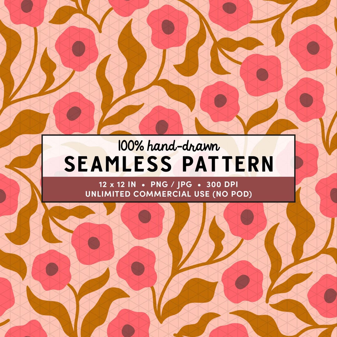 Retro Floral Seamless Pattern, 70s Boho Flower Repeat Pattern ...