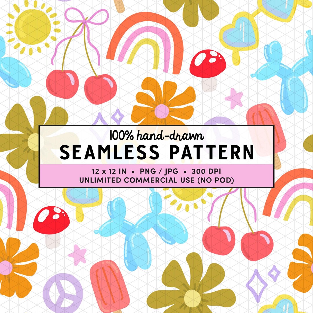 Retro Summer Seamless Pattern, Groovy Retro Summer Seamless Pattern ...
