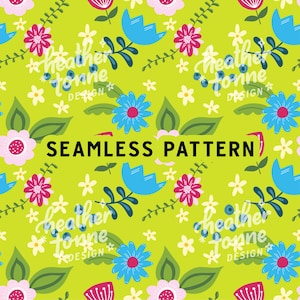 Floral Seamless Pattern: Pink, Blue, Green (Digital Paper)