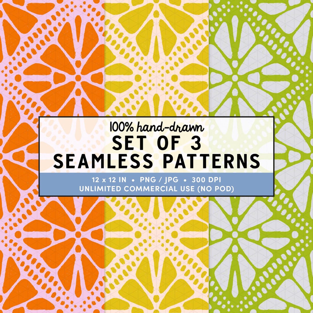 Citrus Seamless Pattern Bundle, Lemon Orange Lime Tile Pattern, Lace ...