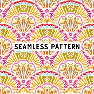 Block Print Scallop Pattern, Hand Drawn Seamless Pattern, Art Deco Digital Paper, Scalloped Design Wallpaper, Boho Art Deco Pattern, Preppy