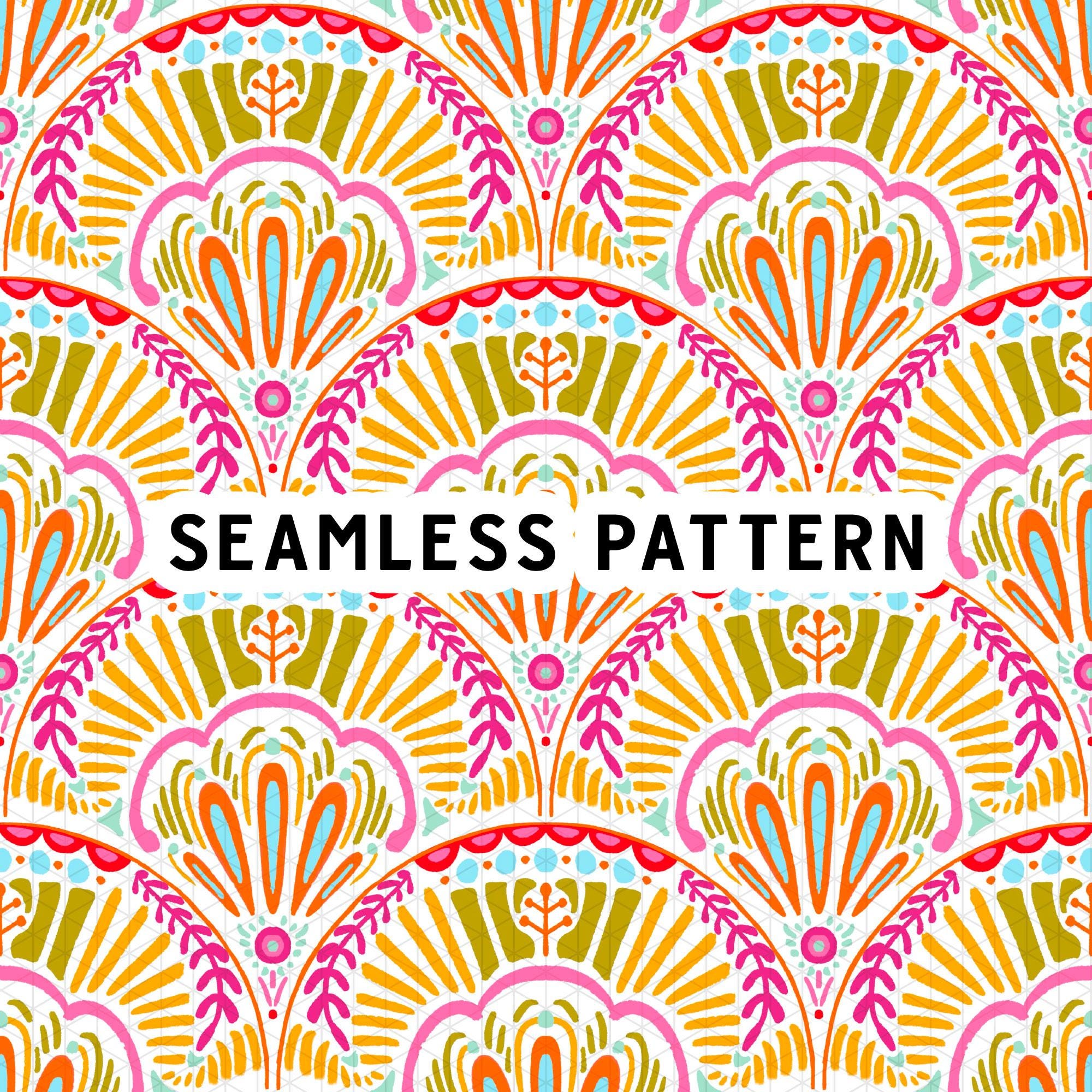 Scalop Pattern Block Print Scallop Pattern, Hand Drawn Seamless Pattern, Art Deco ...