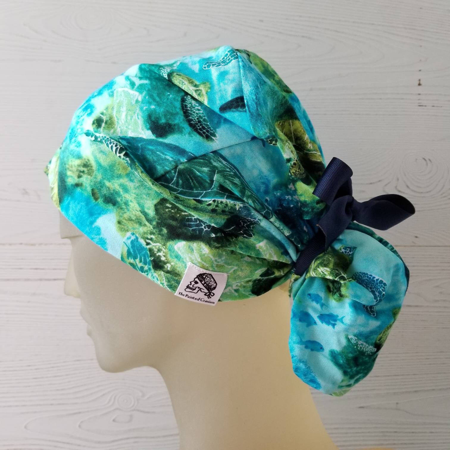 Women's Scrub Cap with Buttons Ribbon Tie Back Scrub Cap Etsy