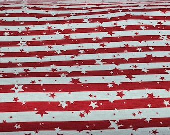 Rayon Spandex Jersey Knit Fabric Beautiful Patriotic Red and White Stars Print