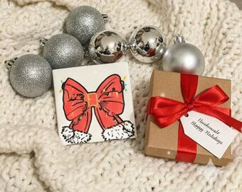 Hand-Painted Ceramic Tile Lights and Bows Coasters-Unique Home & Kitchen Decor