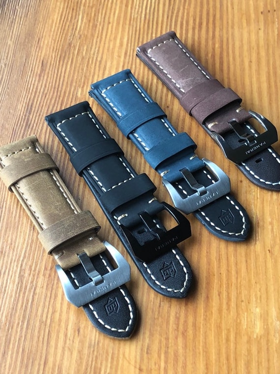 Panerai 24mm Genuine Plain Leather Watch Strap Wit