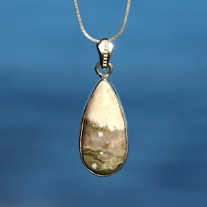 collier pendentif vintage Ocean Jasper | Chaîne en argent sterling | Véritable Jaspe Océan | Collier bohème | Collier Jaspe Océan | Artisan