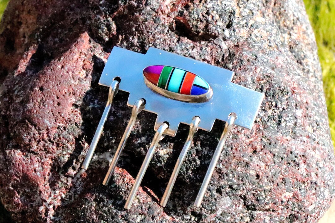 Vintage Zuni Sterling Silver Gemstone Channel Inlay Brooch | Sterling ...