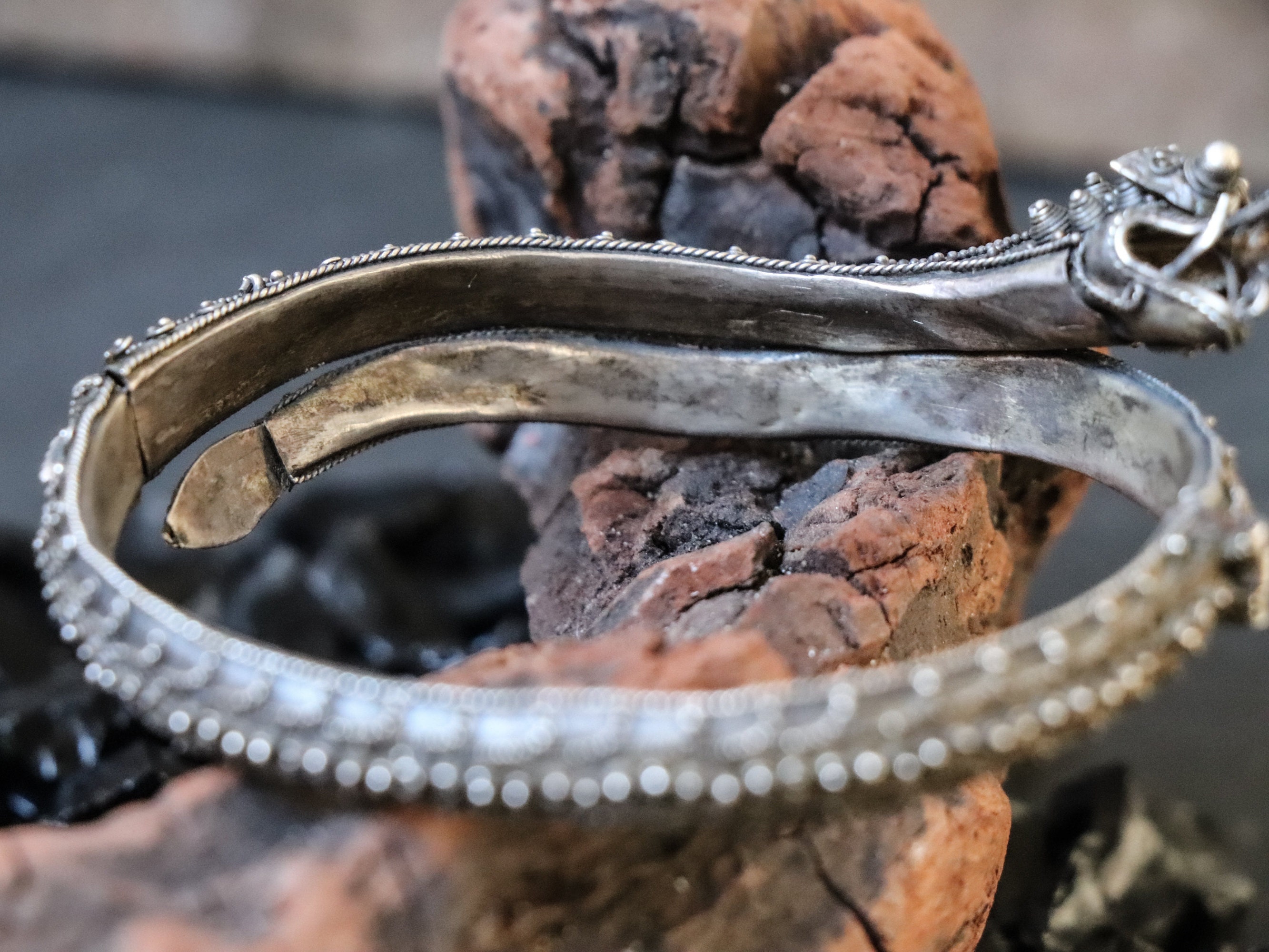 Antique Strait Chinese Silver Dragon Bracelet | 19th Century