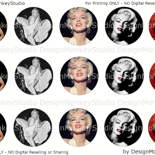 Marilyn Monroe- INSTANT DOWNLOAD 1" Bottle Cap Images 4x6