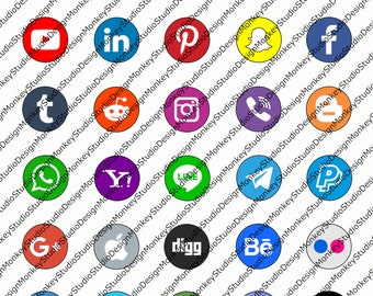 Social Media Icons INSTANT DOWNLOAD 1" Circle image on 8.5x11 sheet