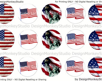 US Flag- INSTANT DOWNLOAD 1" Bottle Cap Images 4x6