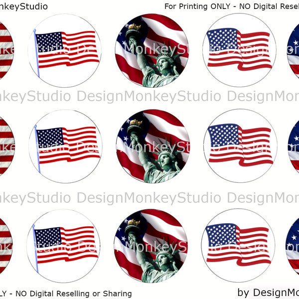 US Flag- INSTANT DOWNLOAD 1" Bottle Cap Images 4x6
