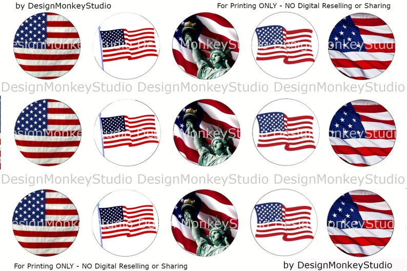 US Flag INSTANT DOWNLOAD 1 Bottle Cap Images 4x6 image 1