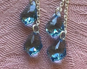 Blue Swavorski teardrop crystal earrings