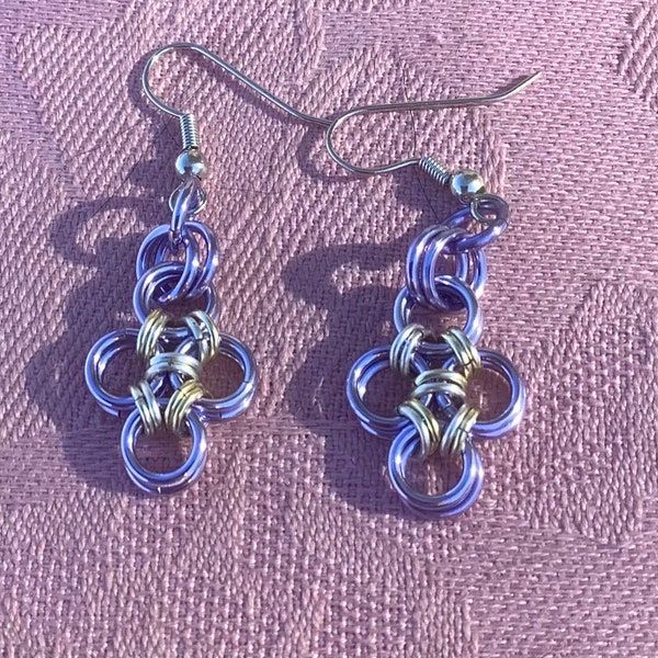 Purple  Chain Maille Japanese Cross Earrings