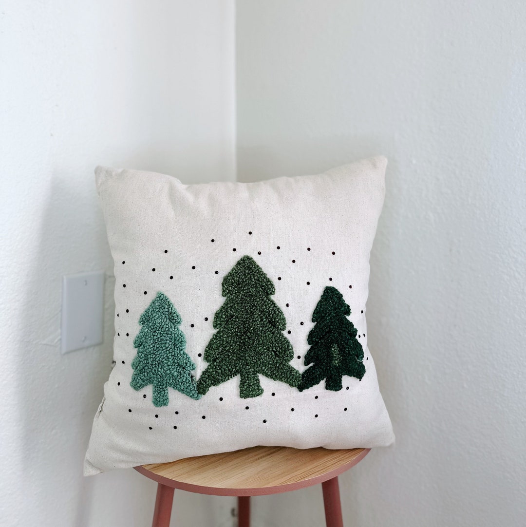 Christmas Trees Reversible Punch Needle Christmas Pillow Etsy