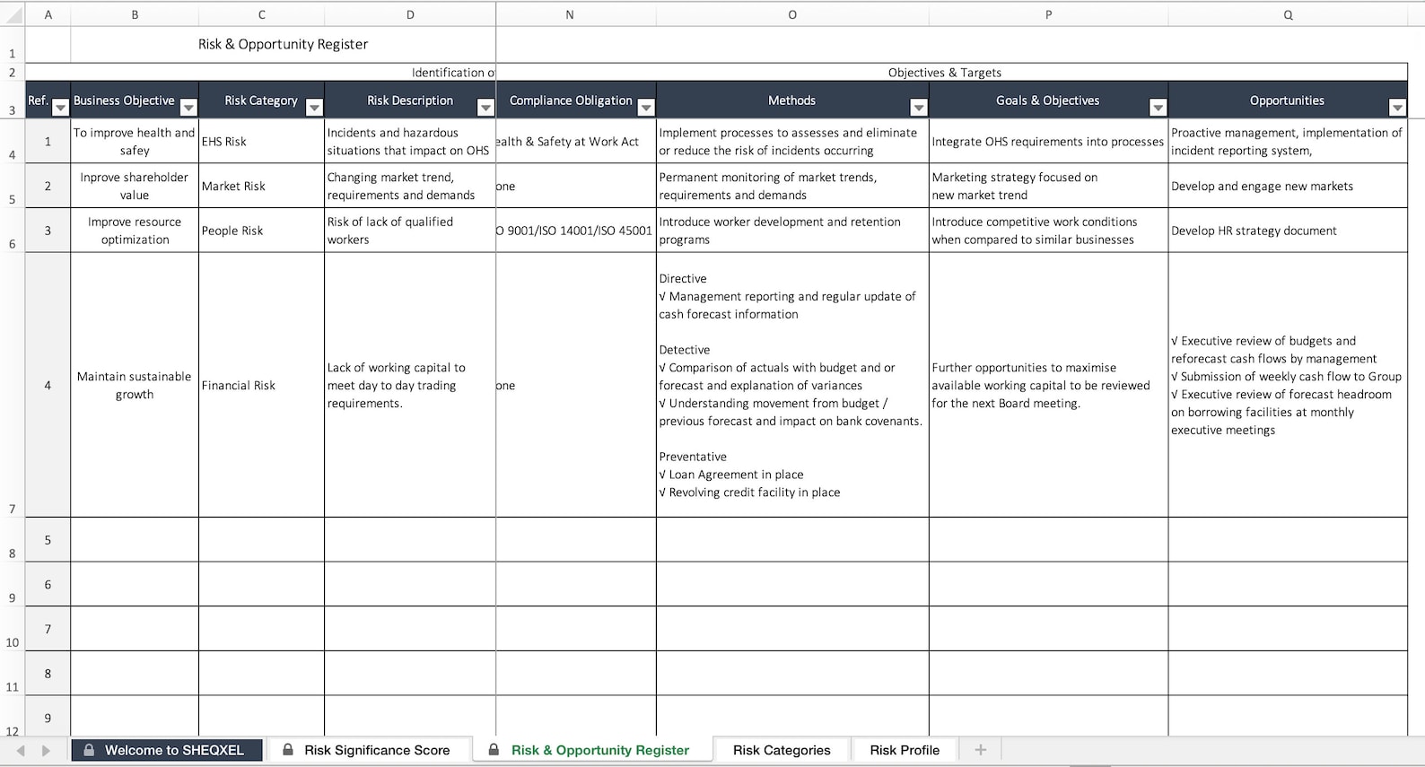 Risk and Opportunity Register | Health and Safety Template - Etsy