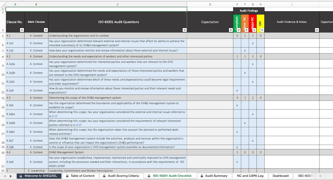 ISO 45001 Auditing Tool | Health and Safety Dashboard | Excel Template ...