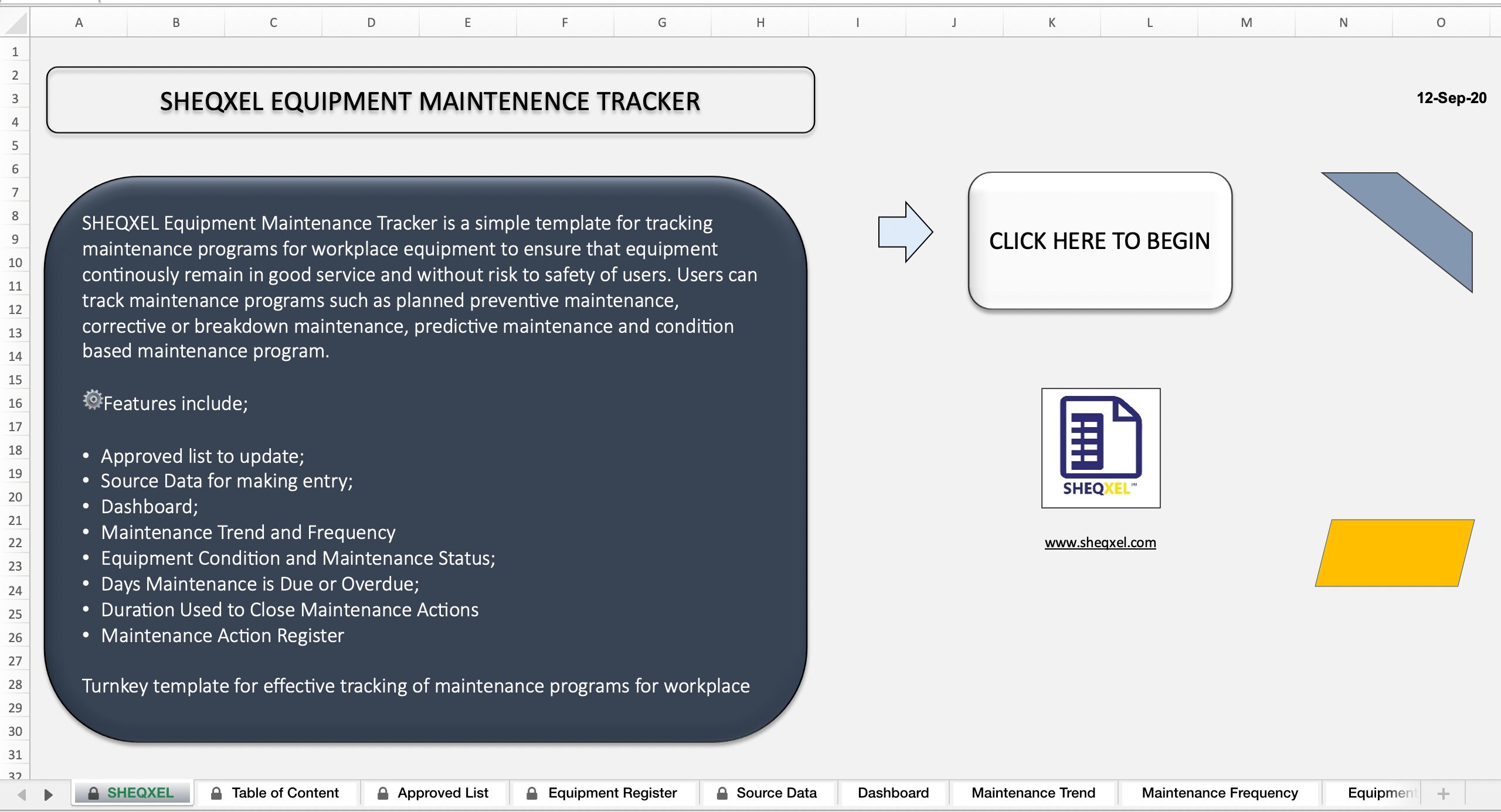 Equipment Maintenance Tracker | Health and Safety Template | Excel ...