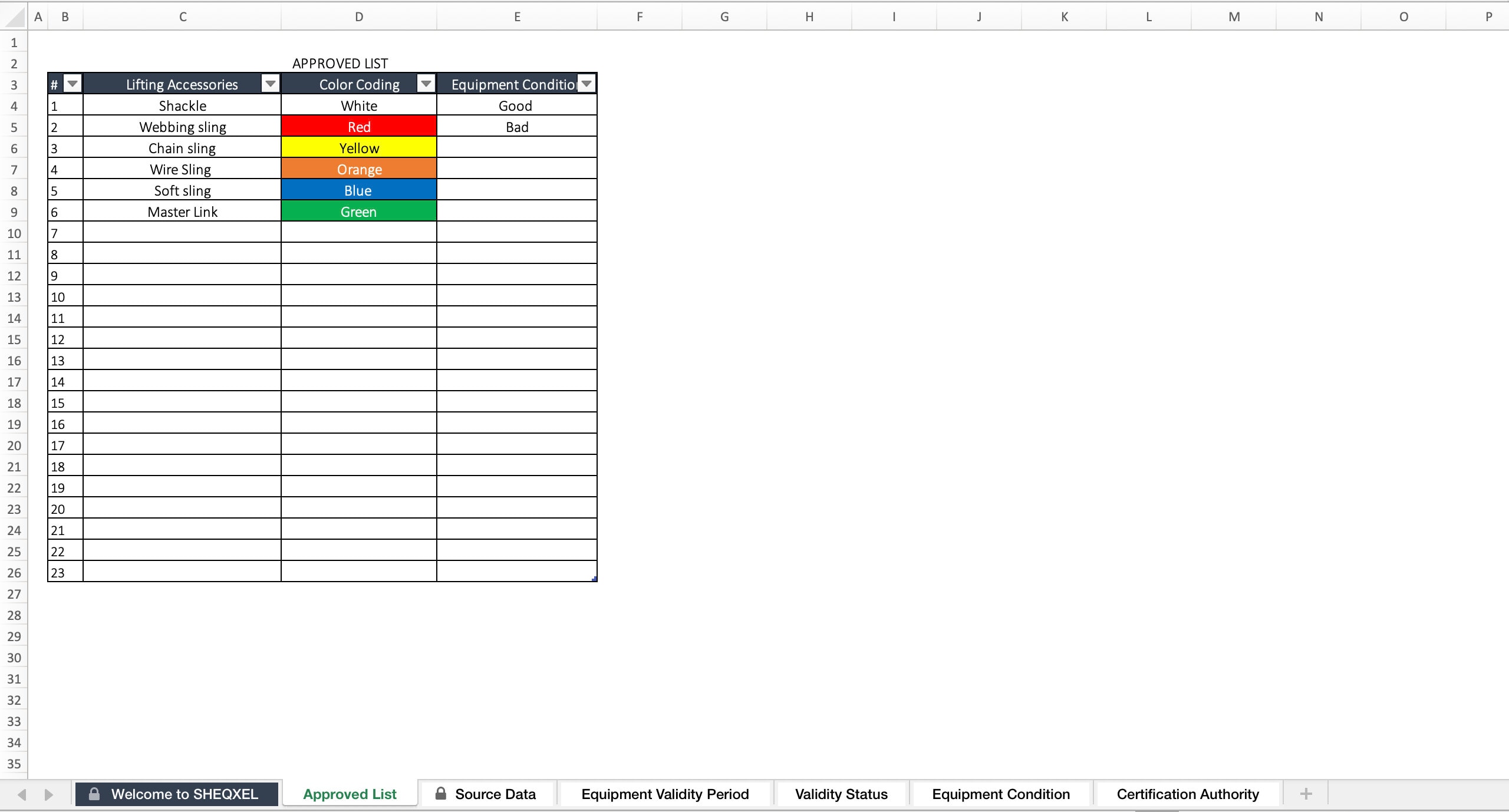 Lifting Gear Register Health and Safety Template Excel Template Etsy UK