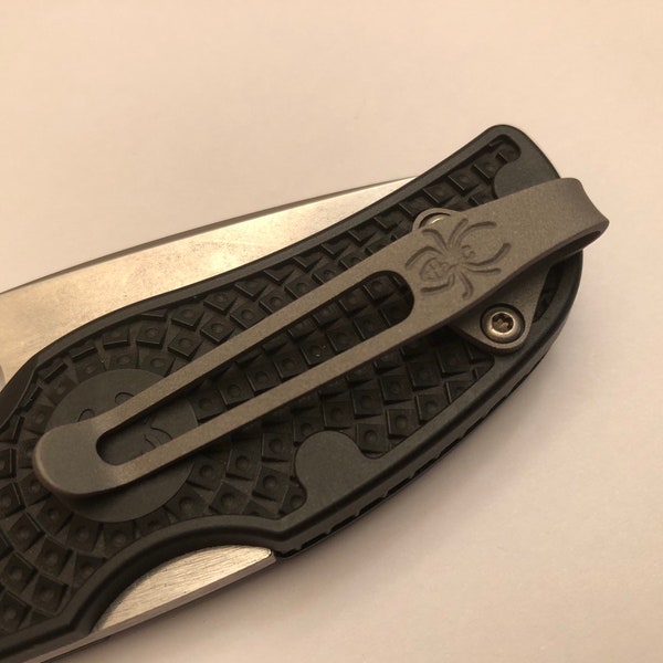 Flat Gray Titanium Deep Carry Pocket Clip Made For Spyderco Native 5 FRN Lightweight