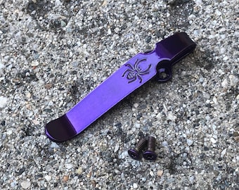 Translucent Purple Titanium Deep Carry Pocket Clip For Spyderco Manix 2 XL Knife Folder