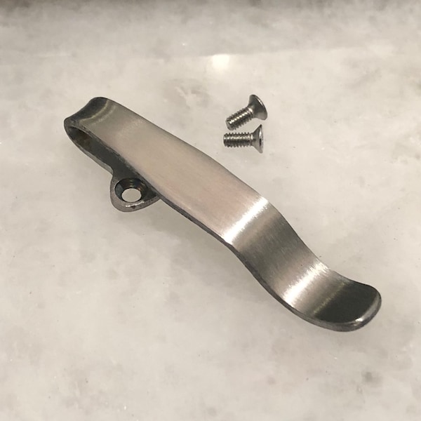 Plain Satin Titanium Deep Carry Pocket Clip Made For Spyderco C240CFP Smock Knife
