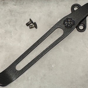 Black Titanium Deep Carry Pocket Clip For Kershaw Blur Pocket Knife 1670 with Four Leaf Clover