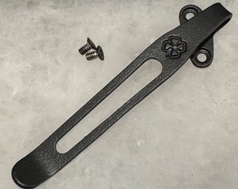 Black Titanium Deep Carry Pocket Clip For Kershaw Blur Pocket Knife 1670 with Four Leaf Clover