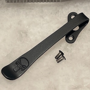 Super Matte Flat Black Titanium Deep Carry Pocket Clip For Demko AD20.5 Knife with Punisher Skull