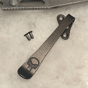 Dark Vintage Bronze Titanium Deep Carry Pocket Clip For Demko AD20.5 Knife with Punisher Skull